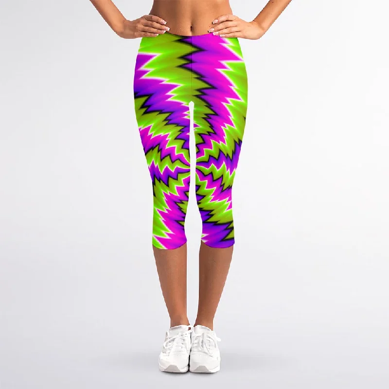 Green Vortex Moving Optical Illusion Women's Capri Leggings