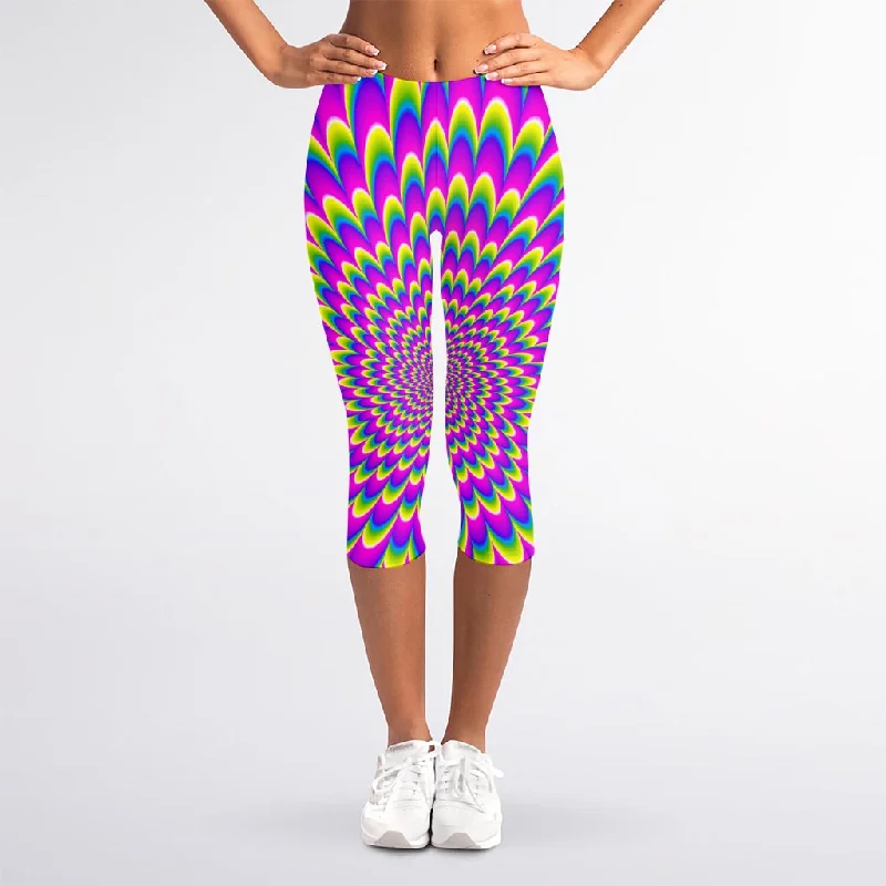 Green Wave Moving Optical Illusion Women's Capri Leggings