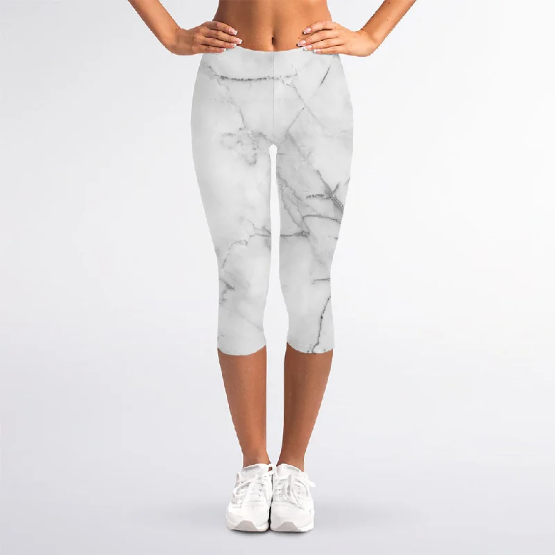 Grey Marble Stone Print Women's Capri Leggings