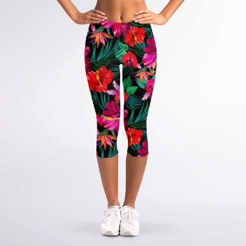 Hawaii Floral Flowers Pattern Print Women's Capri Leggings