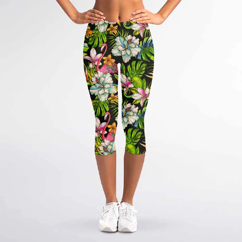 Hawaiian Aloha Tropical Pattern Print Women's Capri Leggings