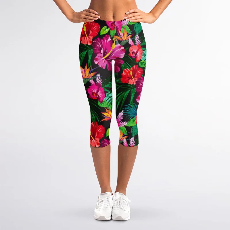 Hawaiian Floral Flowers Pattern Print Women's Capri Leggings