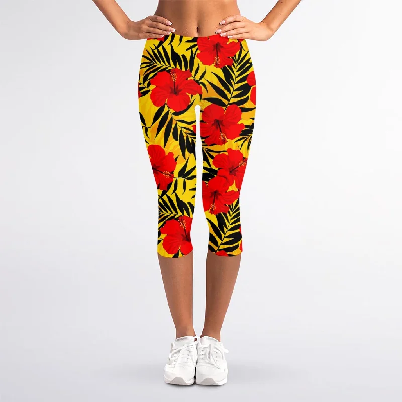 Hawaiian Hibiscus Flowers Pattern Print Women's Capri Leggings