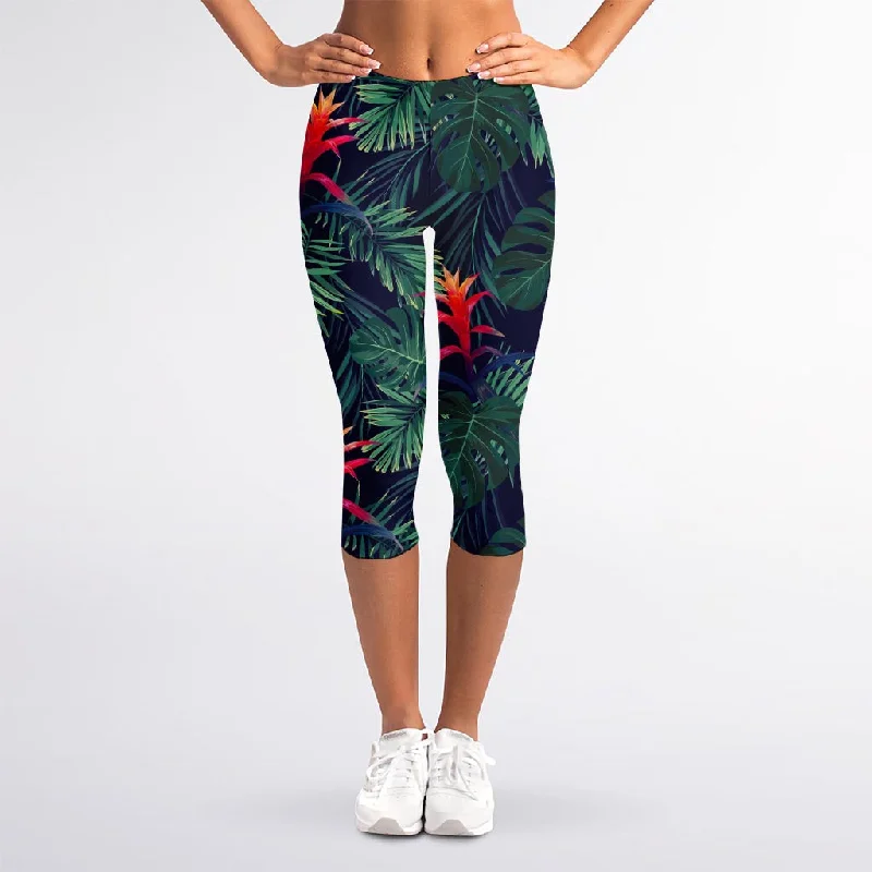 Hawaiian Palm Leaves Pattern Print Women's Capri Leggings