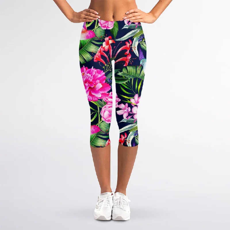 Hawaiian Tropical Birds Pattern Print Women's Capri Leggings