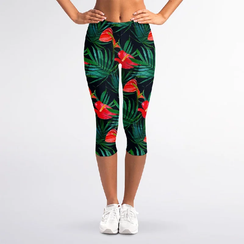 Hawaiian Tropical Flowers Pattern Print Women's Capri Leggings