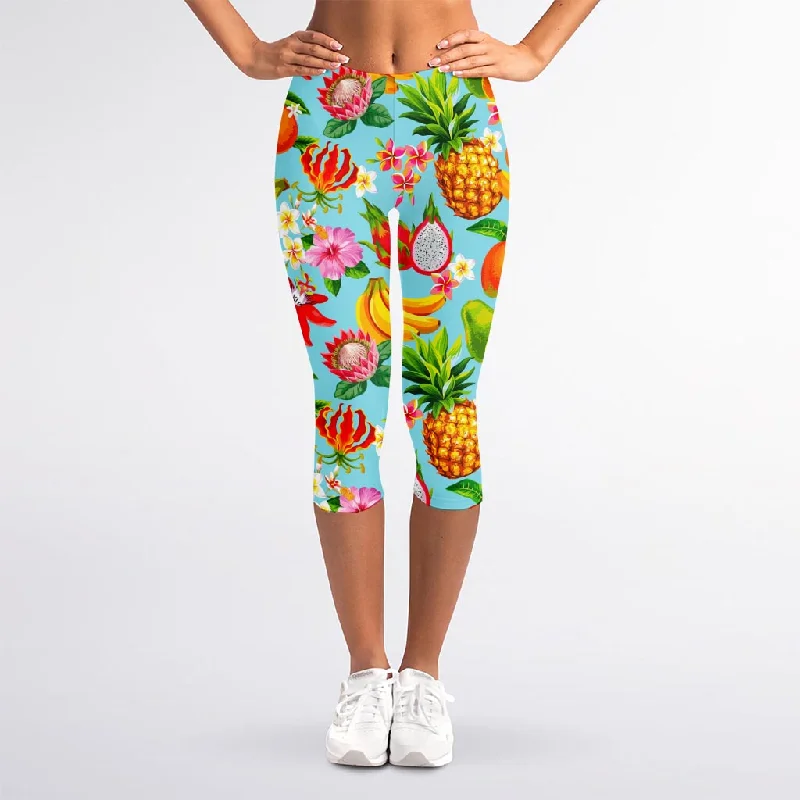 Hawaiian Tropical Fruits Pattern Print Women's Capri Leggings