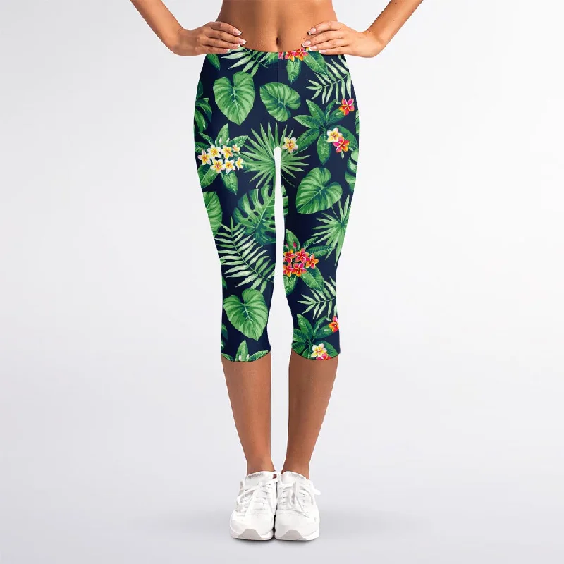 Hawaiian Tropical Leaves Pattern Print Women's Capri Leggings