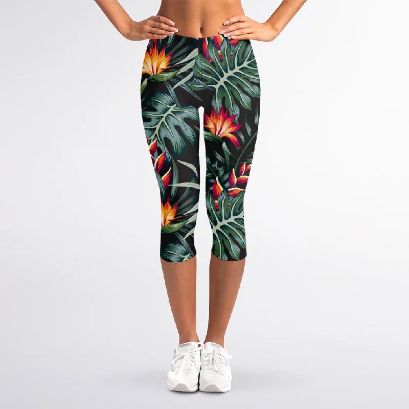 Hawaiian Tropical Plants Pattern Print Women's Capri Leggings