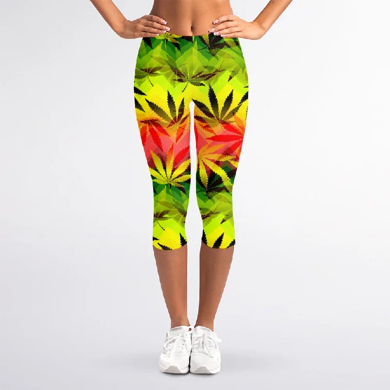 Hemp Leaf Reggae Pattern Print Women's Capri Leggings