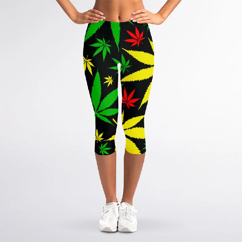 Hemp Leaves Reggae Pattern Print Women's Capri Leggings