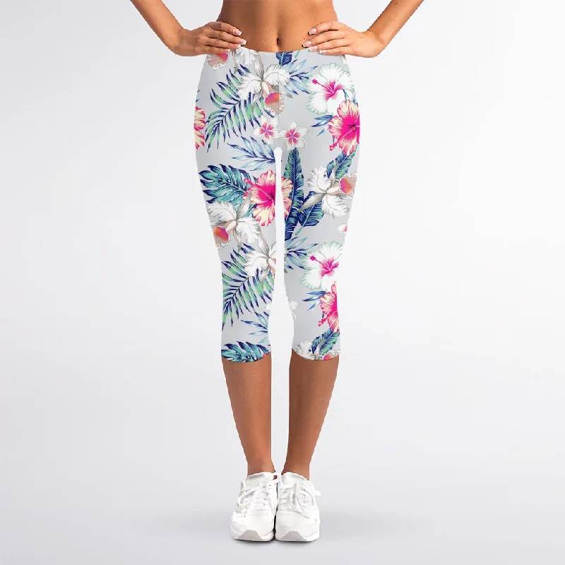 Hibiscus Orchids Hawaii Pattern Print Women's Capri Leggings