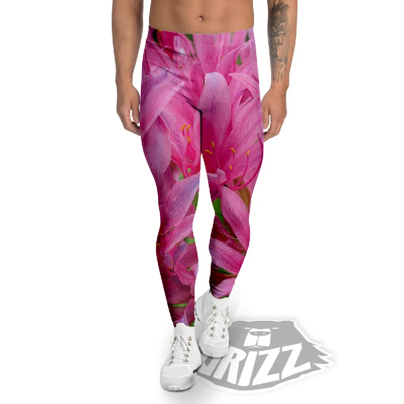 Japanese Amaryllis Purple And Pink Print Men's Leggings