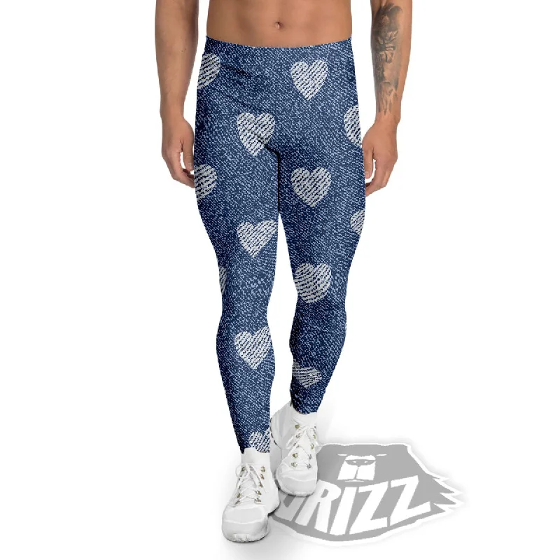 Jeans Heart Denim Print Pattern Men's Leggings