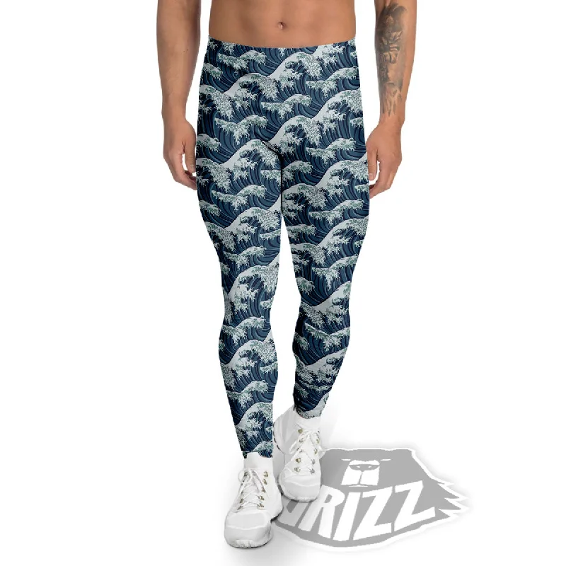 Kanagawa Wave Japanese Print Pattern Men's Leggings