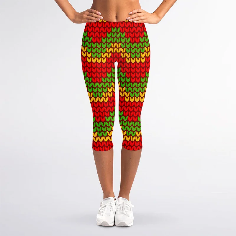 Knitted Reggae Pattern Print Women's Capri Leggings