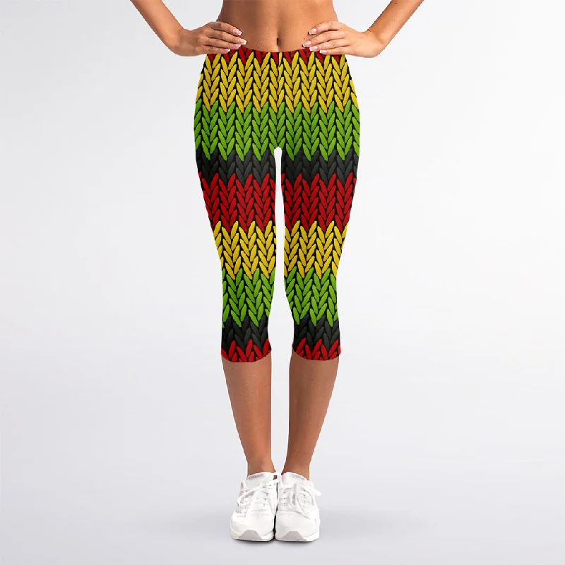 Knitted Style Reggae Pattern Print Women's Capri Leggings