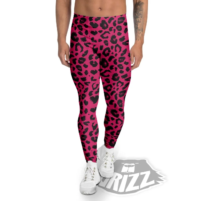 Leopard Hot Pink Print Men's Leggings