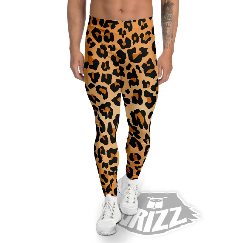 Leopard Orange Print Men's Leggings