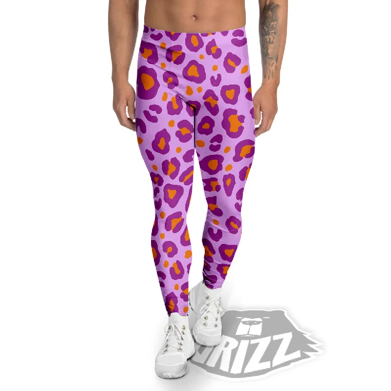 Leopard Purple And Orange Print Men's Leggings