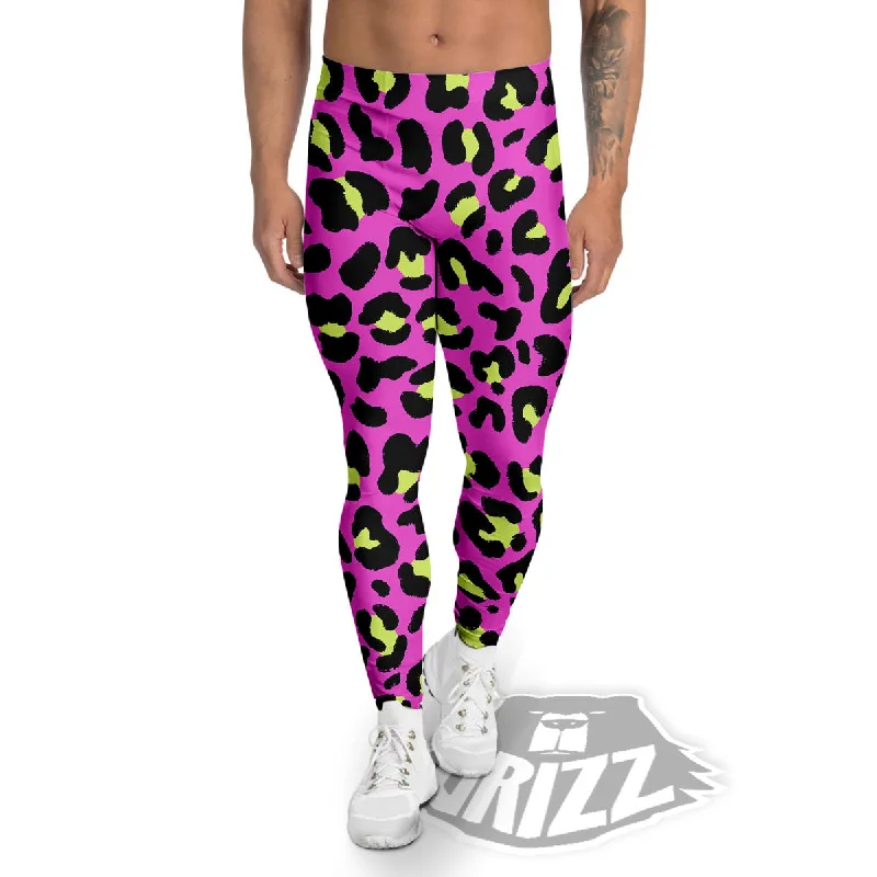 Leopard Yellow And Pink Print Men's Leggings