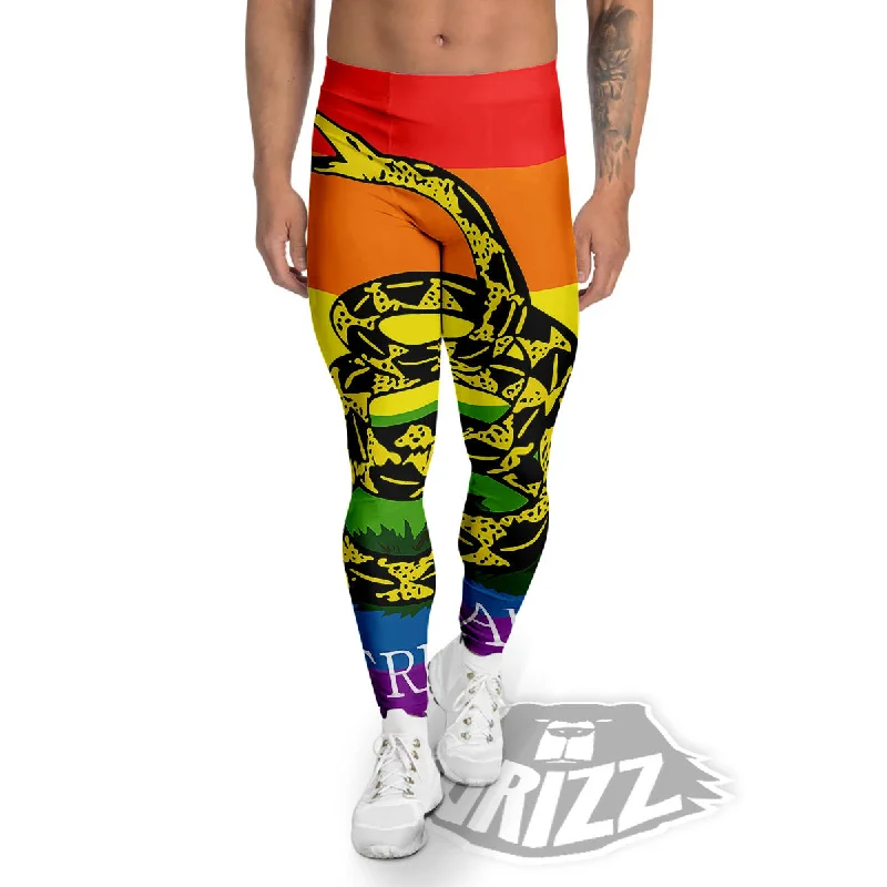 LGBT Gadsden Rainbow Flag Print Men's Leggings