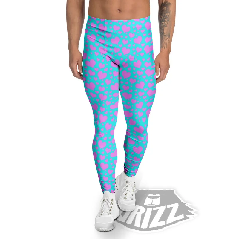 Lights Heart Blue And Pink Print Pattern Men's Leggings