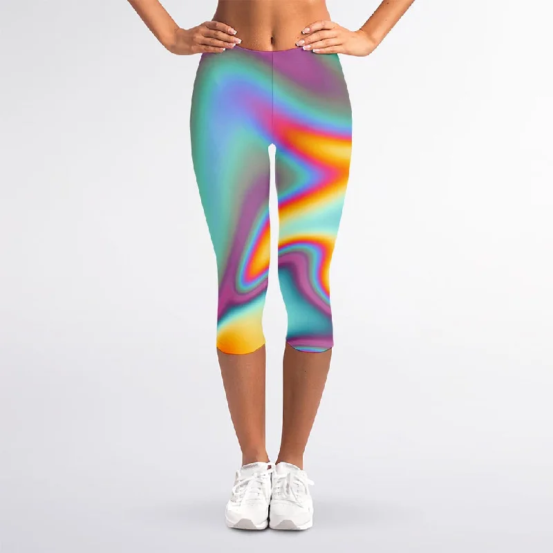 Liquid Holographic Trippy Print Women's Capri Leggings