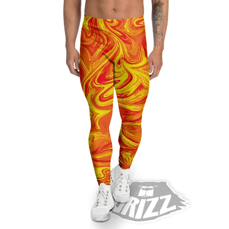 Liquid Psychedelic Trippy Orange Print Men's Leggings