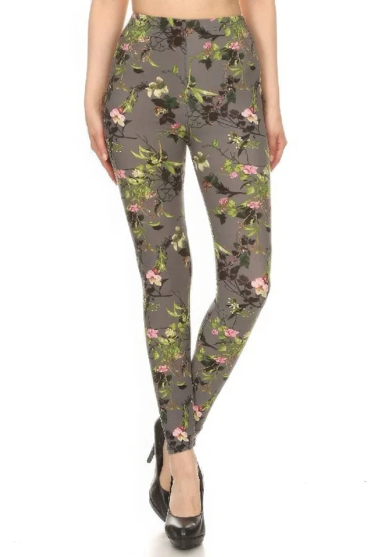 FZ Women's Floral Printed High Waisted Leggings With An Elastic Waist