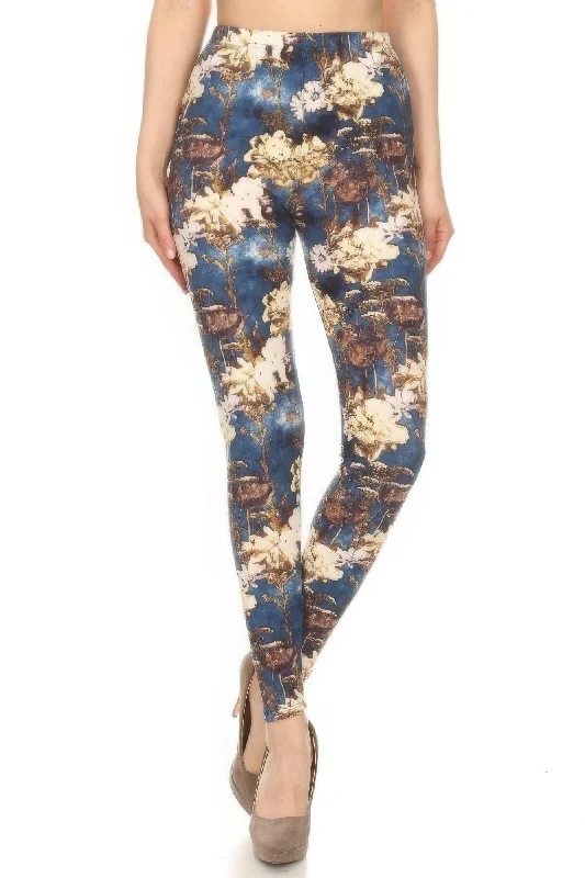 FZ Women's Floral Printed High Waisted Leggings With An Elastic Waist