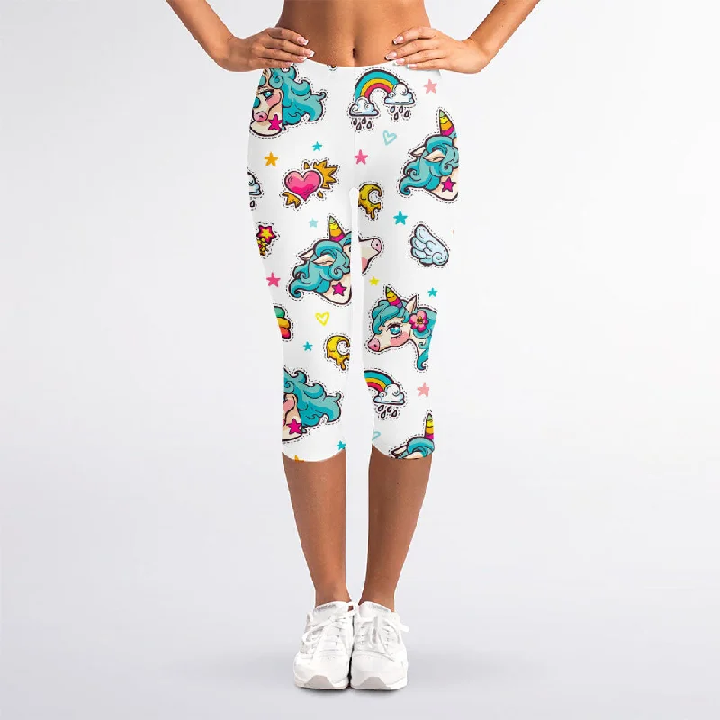 Little Girly Unicorn Pattern Print Women's Capri Leggings