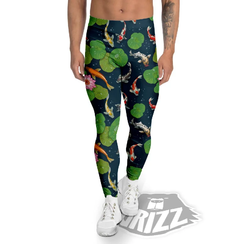 Lotus And Koi Carp Print Pattern Men's Leggings