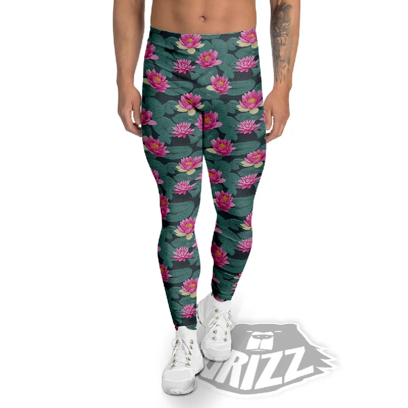 Lotus Hot Pink Print Pattern Men's Leggings