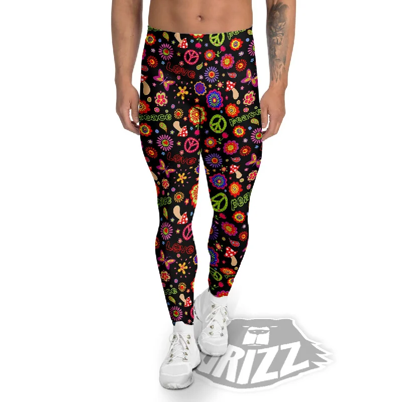 Love And Hippie Peace Sign Print Pattern Men's Leggings