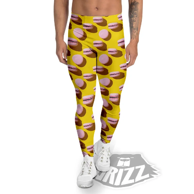 Macaron Yellow And Pink Print Pattern Men's Leggings