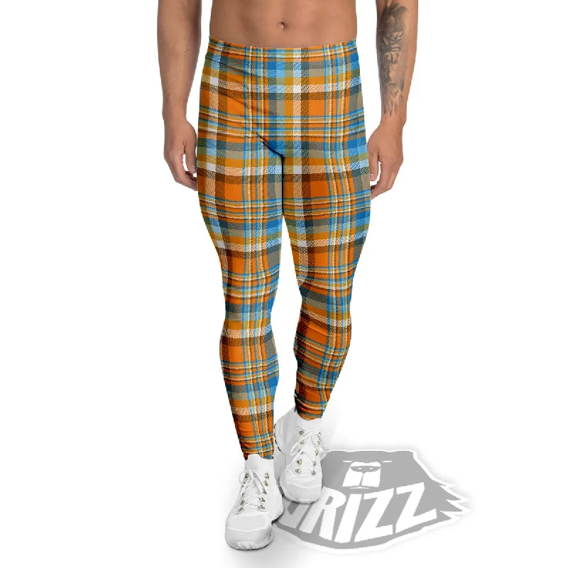 Madras Blue And Orange Print Pattern Men's Leggings