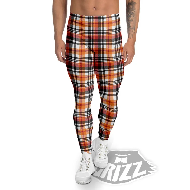 Madras Plaid Black And Orange Print Pattern Men's Leggings