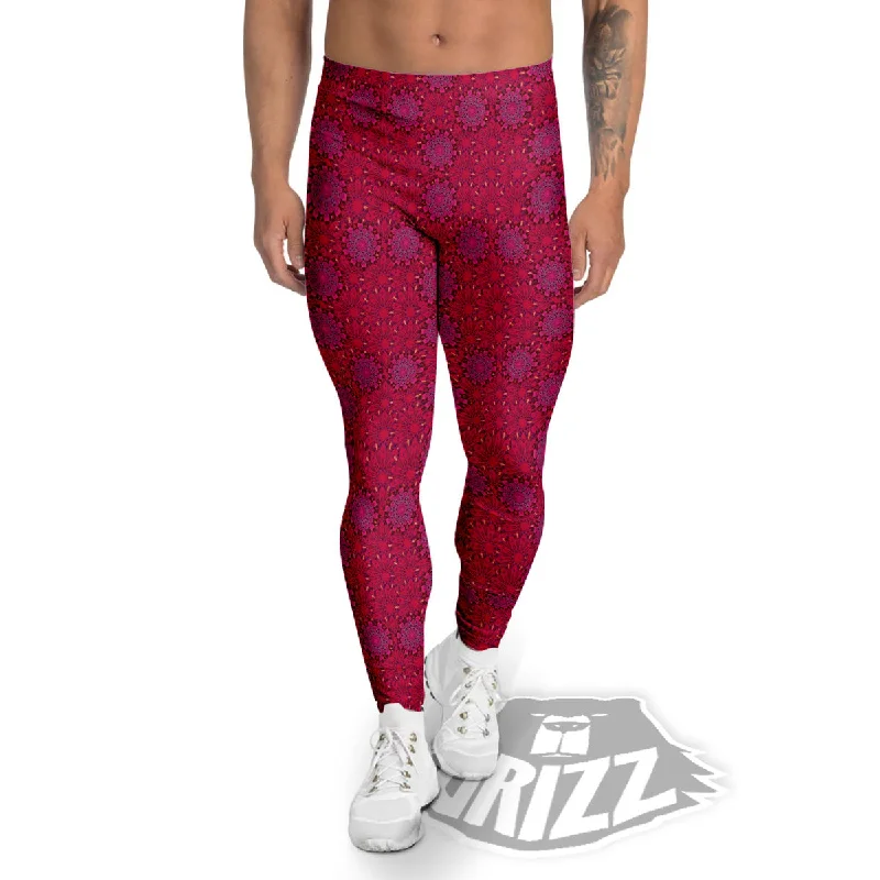 Mandala Bohemian Magenta Print Pattern Men's Leggings