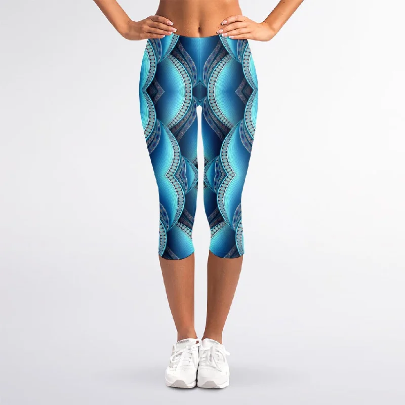 Mandala Waves Bohemian Pattern Print Women's Capri Leggings