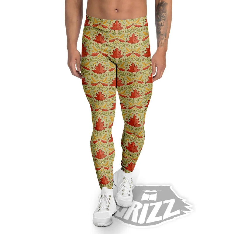 Maple Leaves Print Pattern Men's Leggings