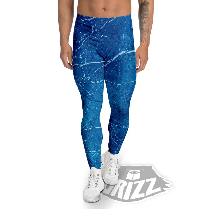 Marble Ice Blue Print Men's Leggings