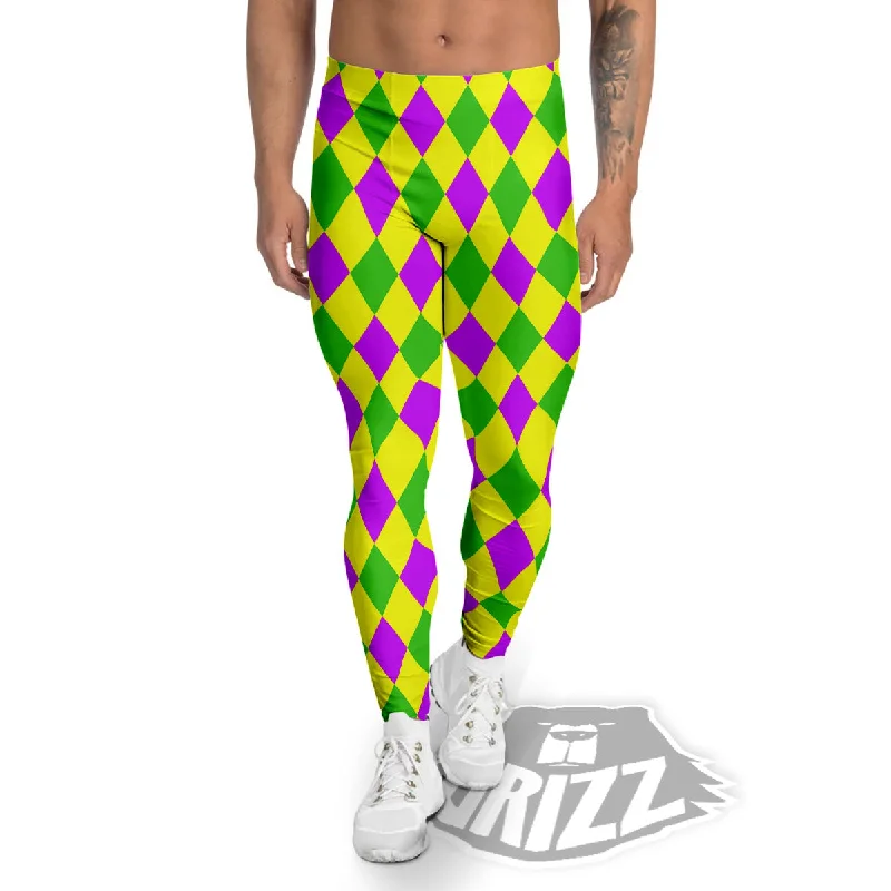 Mardi Harlequin Gras Print Pattern Men's Leggings