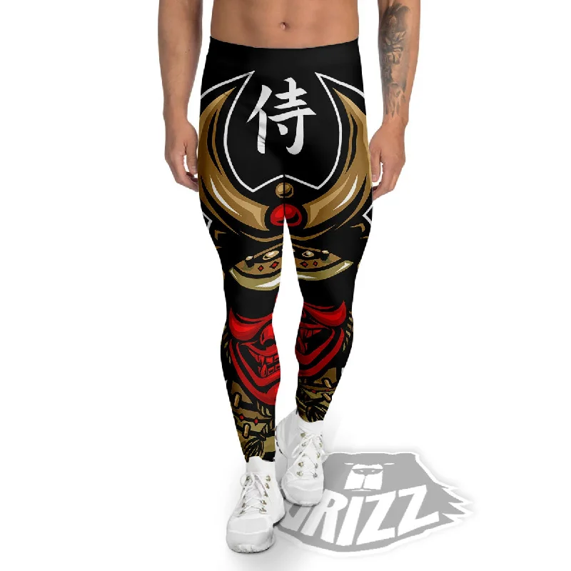 Mask Japanese Samurai Print Men's Leggings