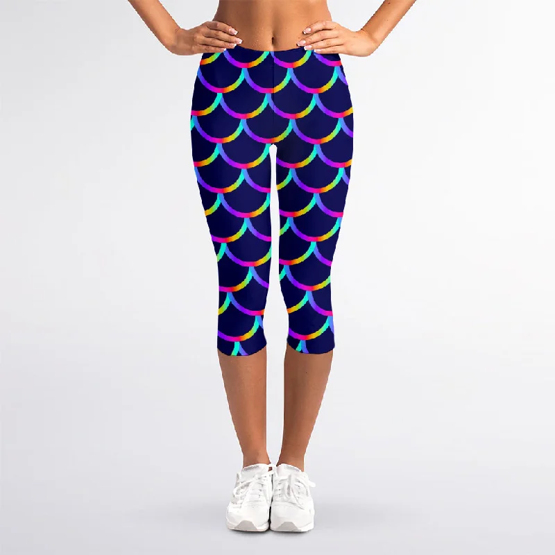 Mermaid Scales Pattern Print Women's Capri Leggings