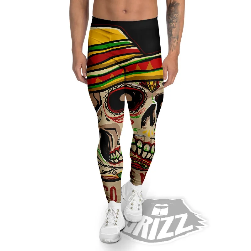 Mexican Skull Cinco de Mayo Print Men's Leggings