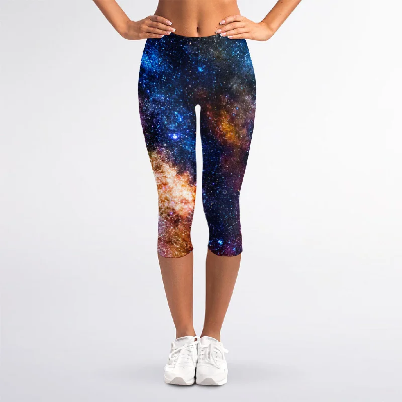 Milky Way Universe Galaxy Space Print Women's Capri Leggings