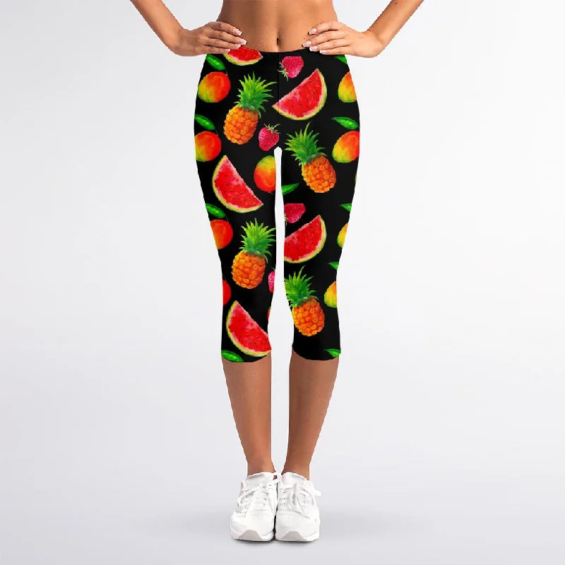 Mix Fruit Pineapple Pattern Print Women's Capri Leggings