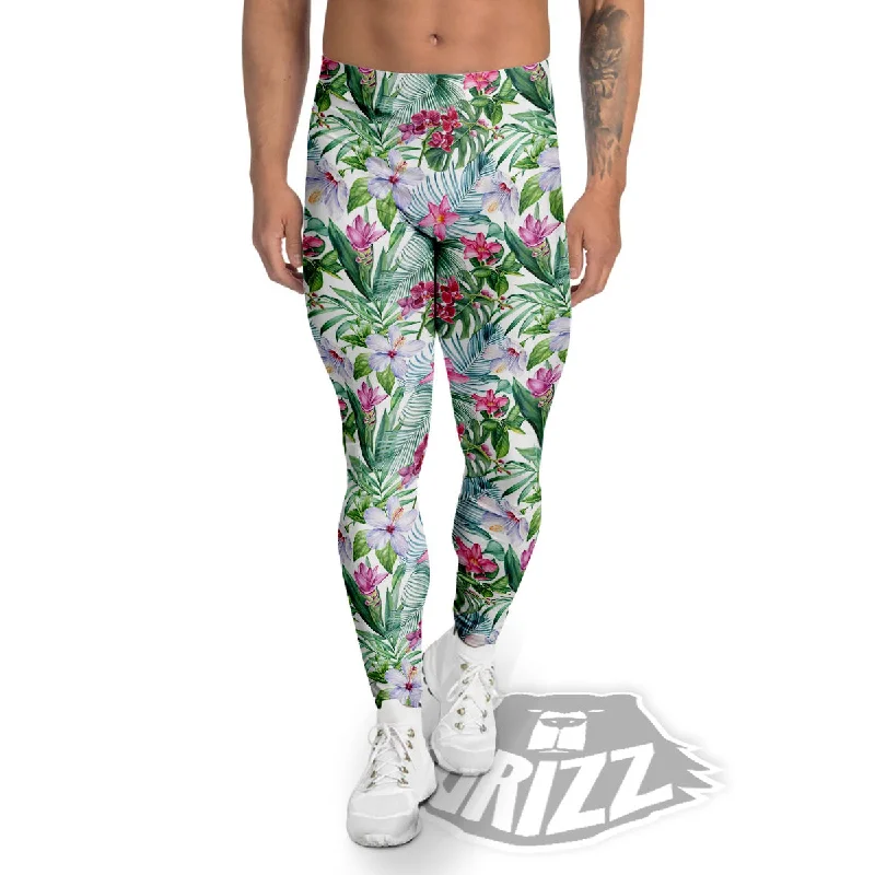 Monstera Hawaii Hibiscus Print Pattern Men's Leggings