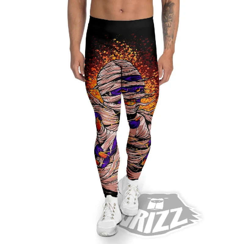 Mummy Halloween Print Men's Leggings